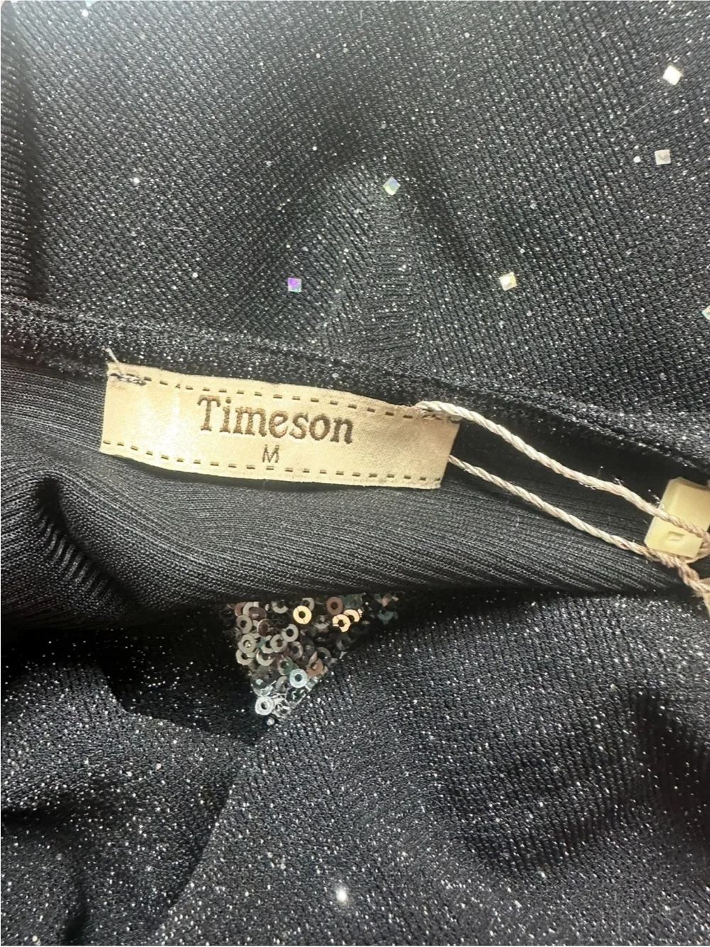 TIMESON: NWT Black Ruffle 3/4 sleeve sparkle Top with Sequin Details Size Medium